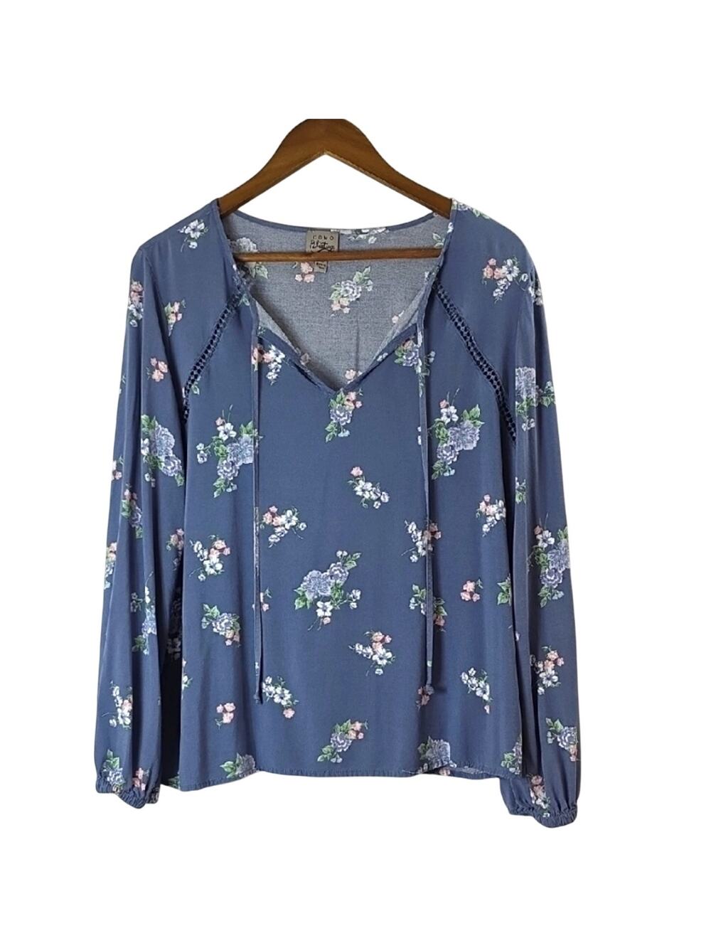 Como Vintage Women Sz XL Blue Floral BOHO Festival Peasant Fairy Lightweight Top